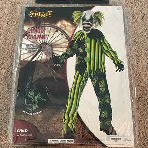 Chaos clown includes shirt, pants, collar, and mask glows in the dark child smal